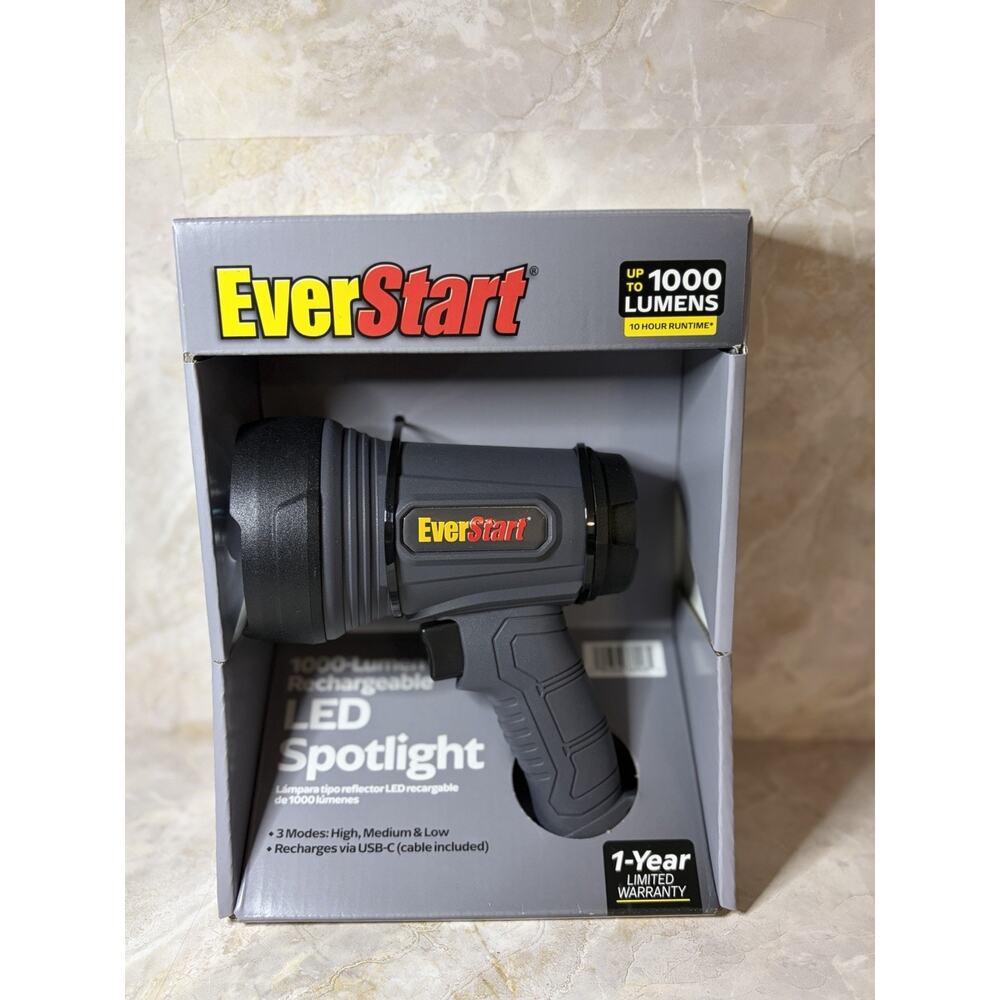 EverStart 1000-Lumen Rechargeable LED Spotlight USB-C 3 Modes Handheld Li-Ion